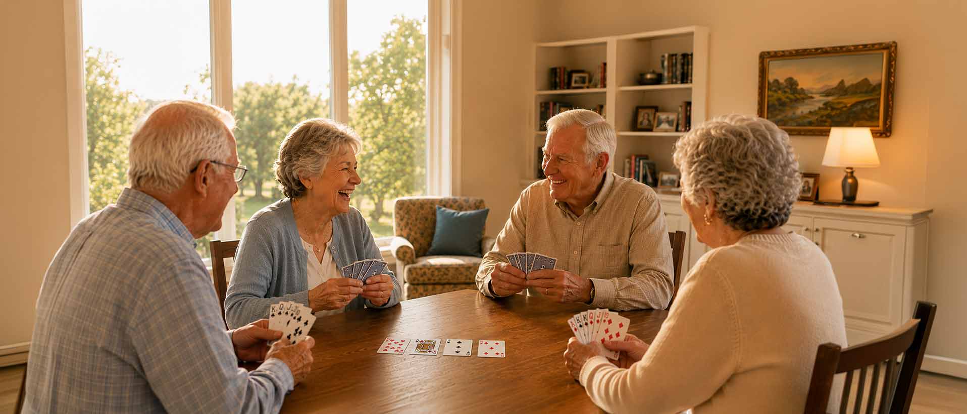 seniors playing a card game