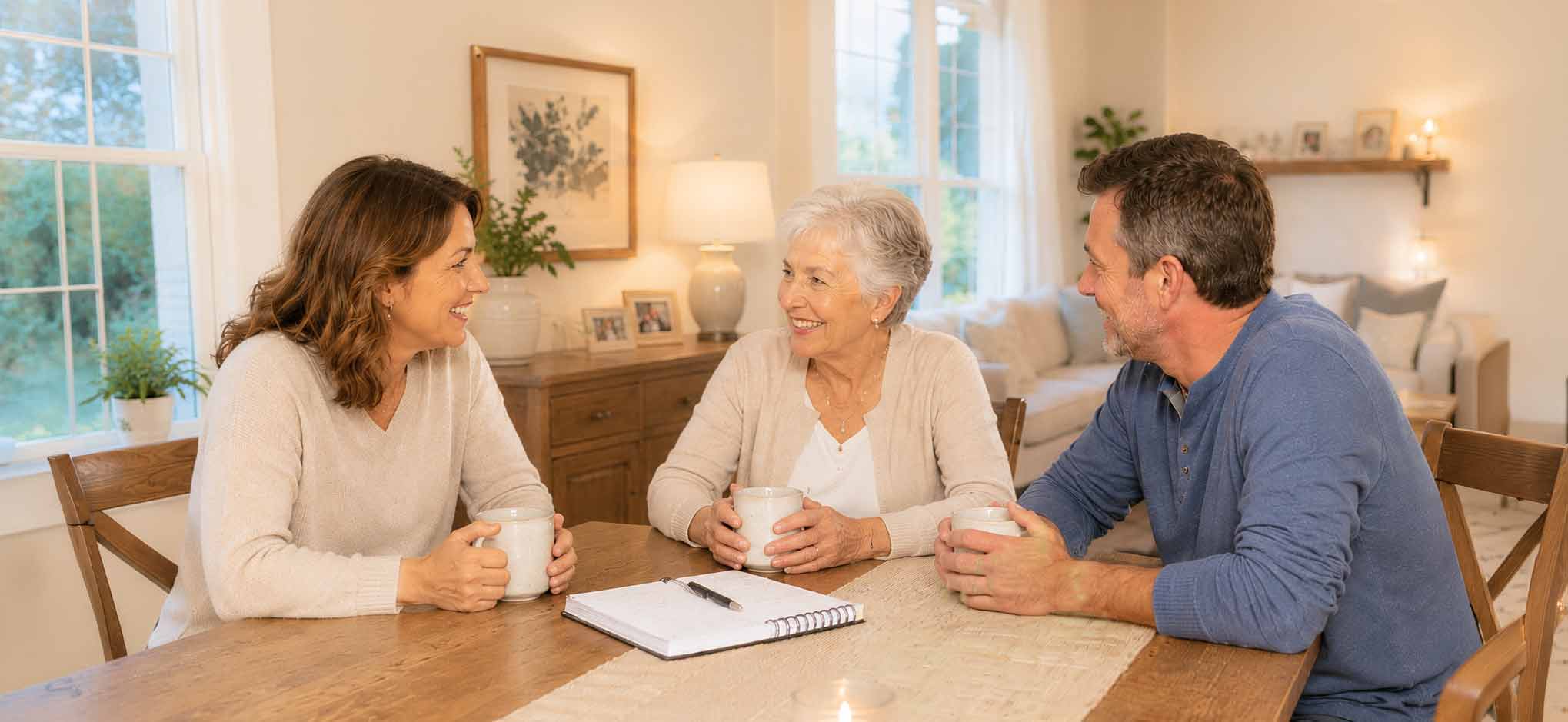 family talking over coffee